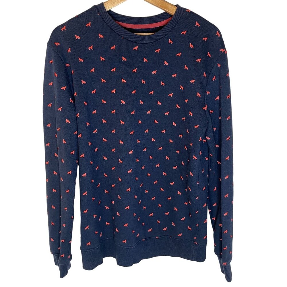 21 Men An American Brand Howling Wolf Dog Animal Print Sweatshirt L Blue Red